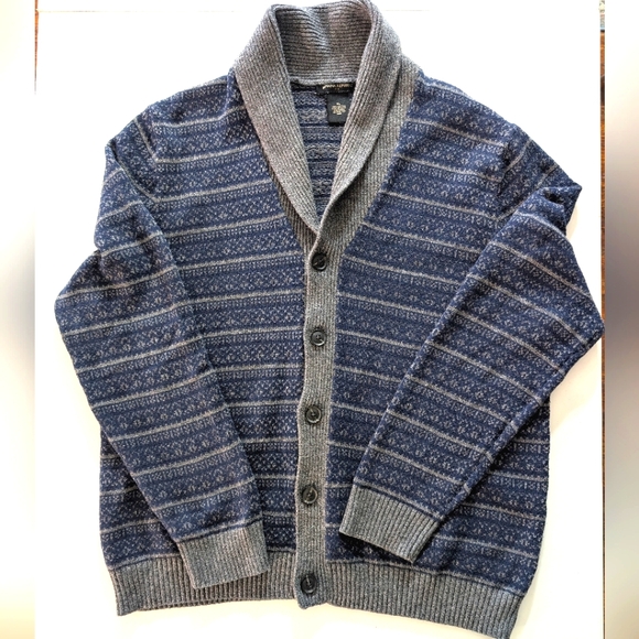 Banana Republic cotton blue & gray shawl cowl neck button up cardigan. XL. - Picture 1 of 14
